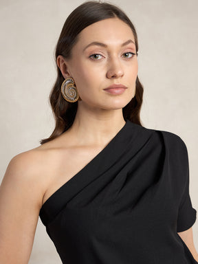 Black Pleated One Shoulder Top