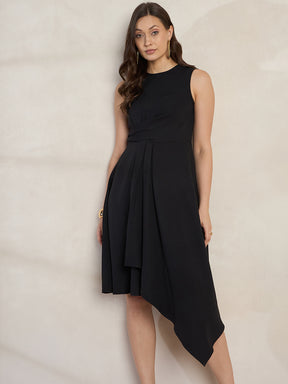 Black Asymmetrical Midi Dress