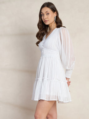 White Lurex Tiered Mini Dress