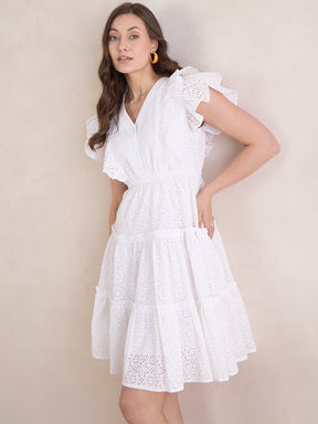 White Ruffle Tiered Mini Dress