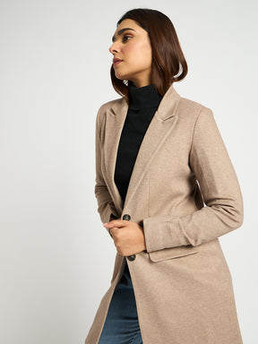 Light Brown Single Breasted Long Coat