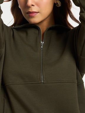 Olive Half Zip Up Fleece Sweatshirt