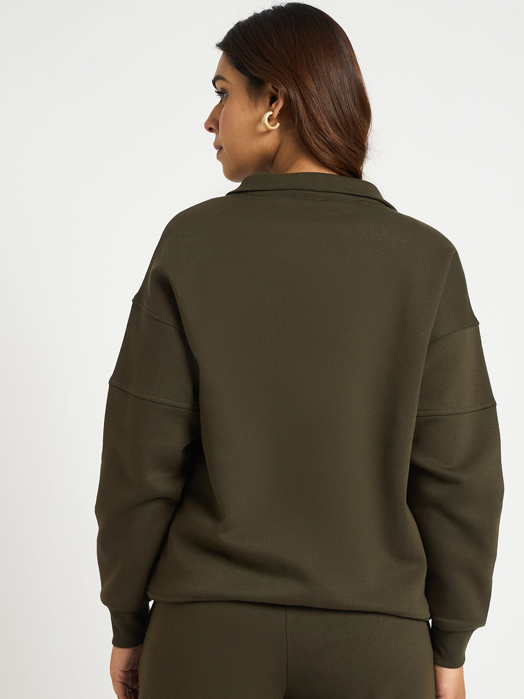 Olive Half Zip Up Fleece Sweatshirt