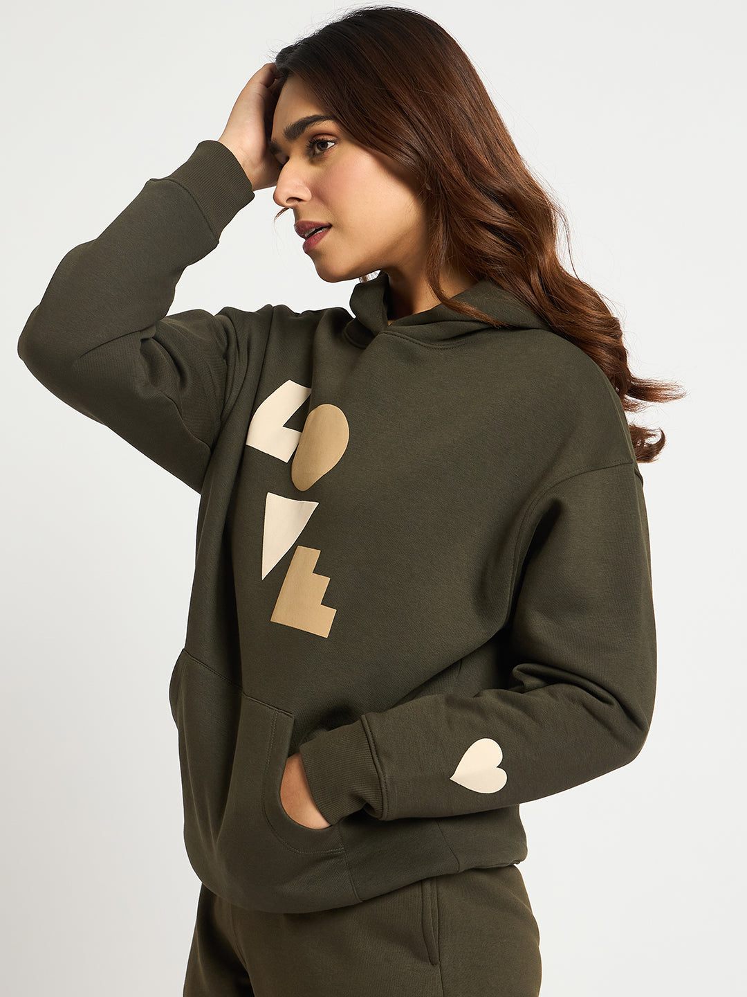 Olive Oversize Fleece Graphic Hoodie