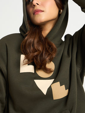 Olive Oversize Fleece Graphic Hoodie