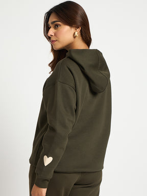 Olive Oversize Fleece Graphic Hoodie