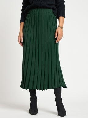 Forest Green Pleated Midi Knit Skirt