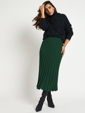 Forest Green Pleated Midi Knit Skirt