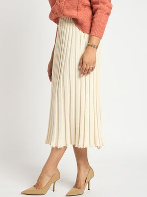 Ivory Pleated Midi Knit Skirt