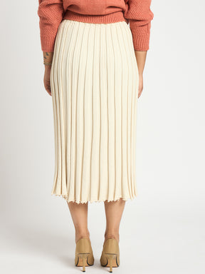 Ivory Pleated Midi Knit Skirt