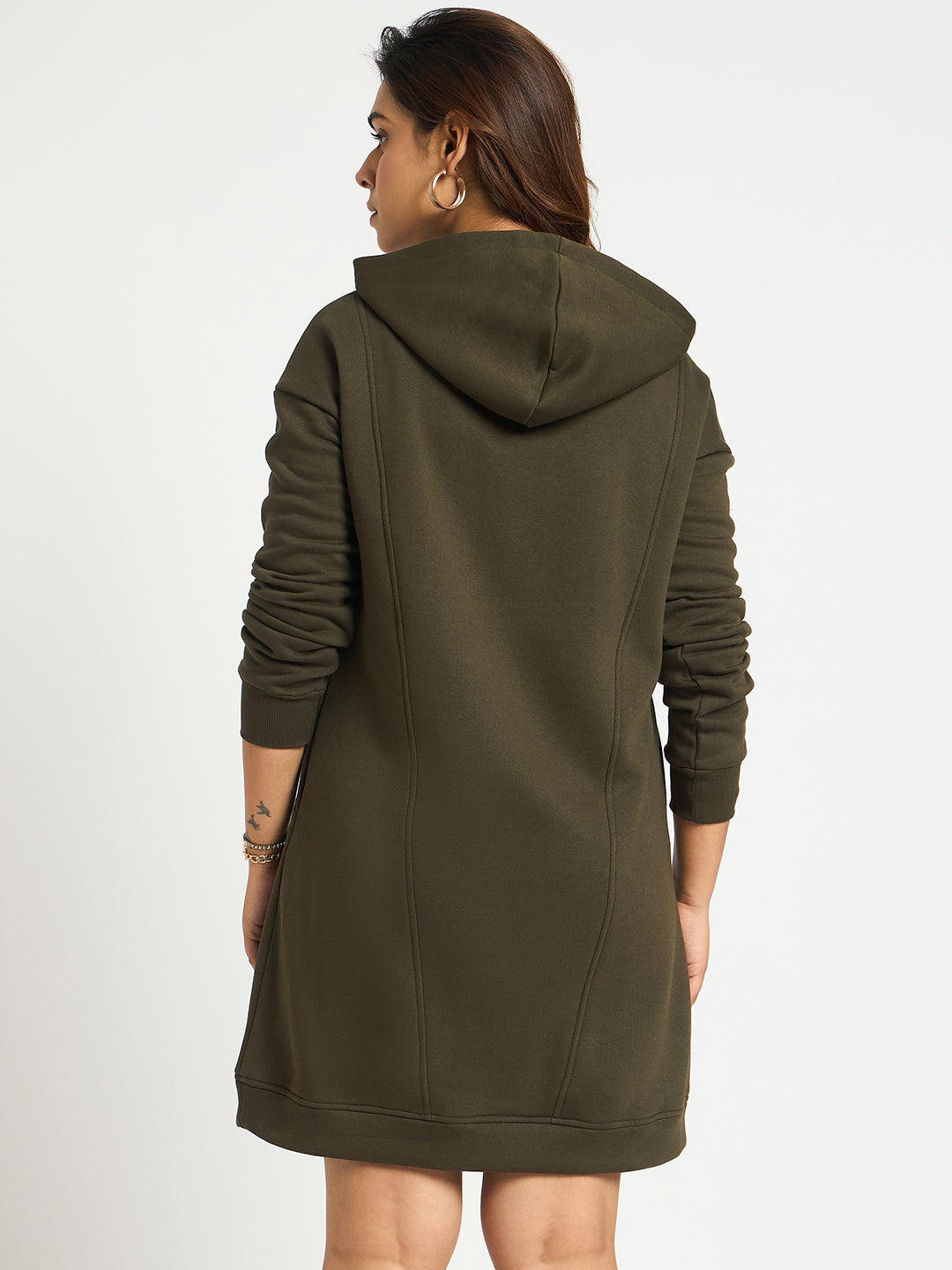 Olive Fleece Hooded Sweatshirt Dress