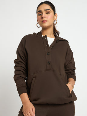 Coffee Brown Button Down Fleece Hoodie