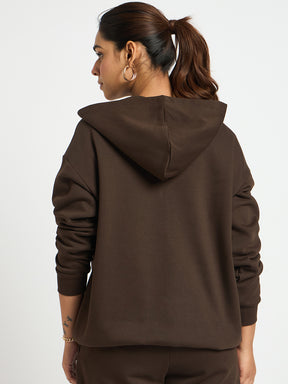 Coffee Brown Button Down Fleece Hoodie