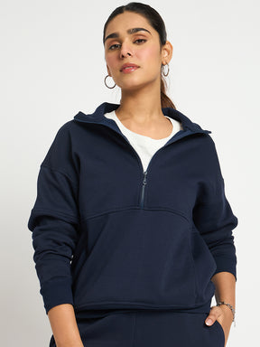 Navy Half Zip Up Fleece Sweatshirt