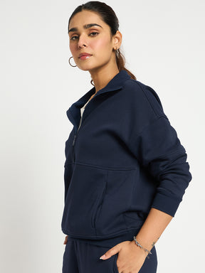 Navy Half Zip Up Fleece Sweatshirt