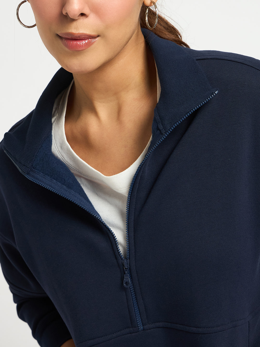 Navy Half Zip Up Fleece Sweatshirt