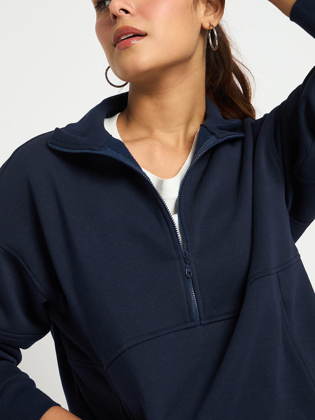 Navy Half Zip Up Fleece Sweatshirt