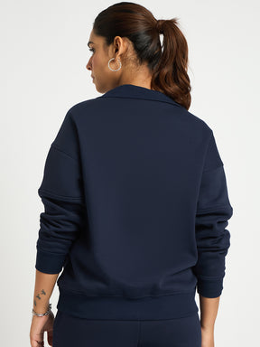 Navy Half Zip Up Fleece Sweatshirt