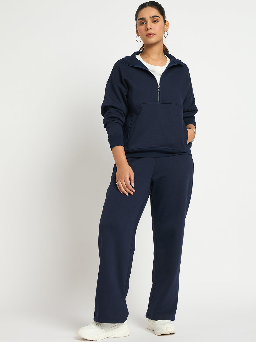 Navy Half Zip Up Fleece Sweatshirt