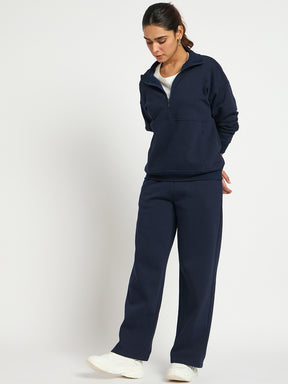 Navy Straight Fit Fleece Track Pants