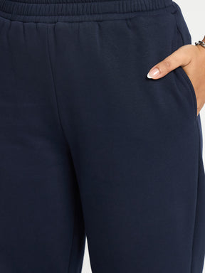 Navy Straight Fit Fleece Track Pants