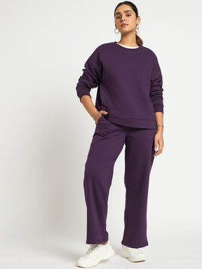 Purple Crew Neck Fleece Sweatshirt