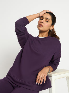 Purple Crew Neck Fleece Sweatshirt