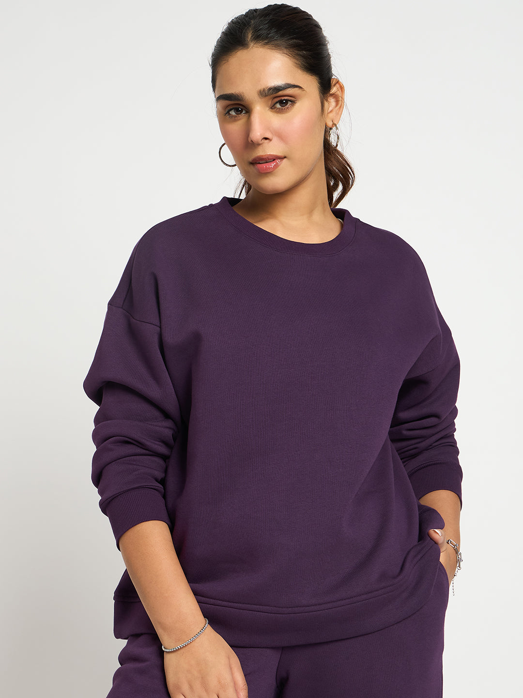 Purple Crew Neck Fleece Sweatshirt