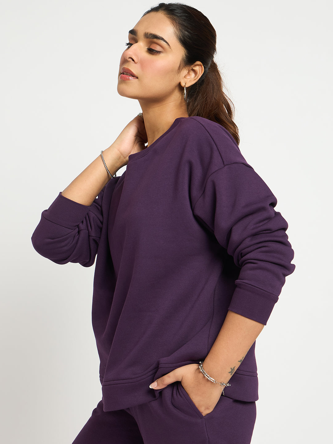 Purple Crew Neck Fleece Sweatshirt