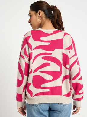 Pink And Beige Abstract Sweater