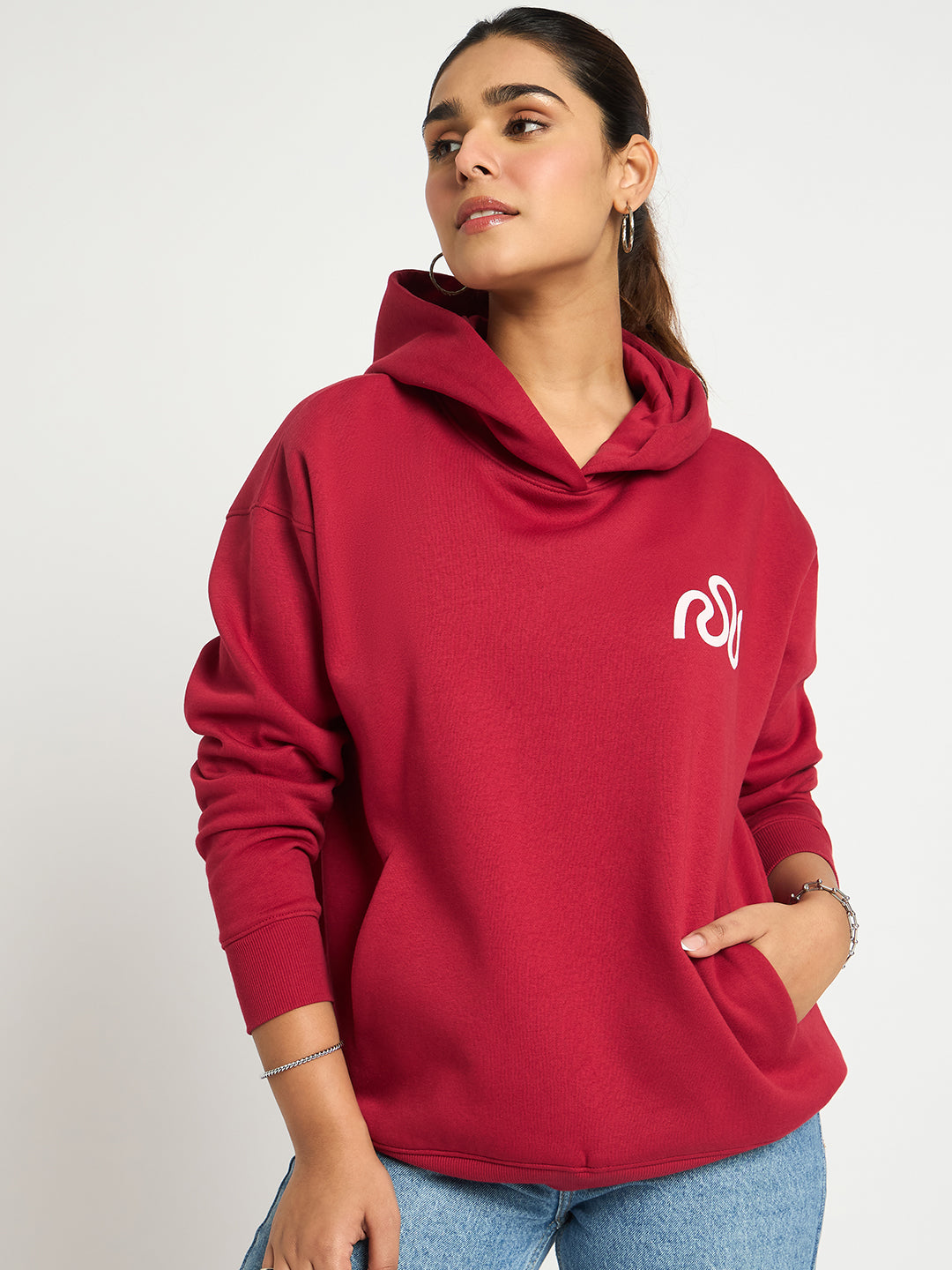 Red Oversize Fleece Graphic Hoodie