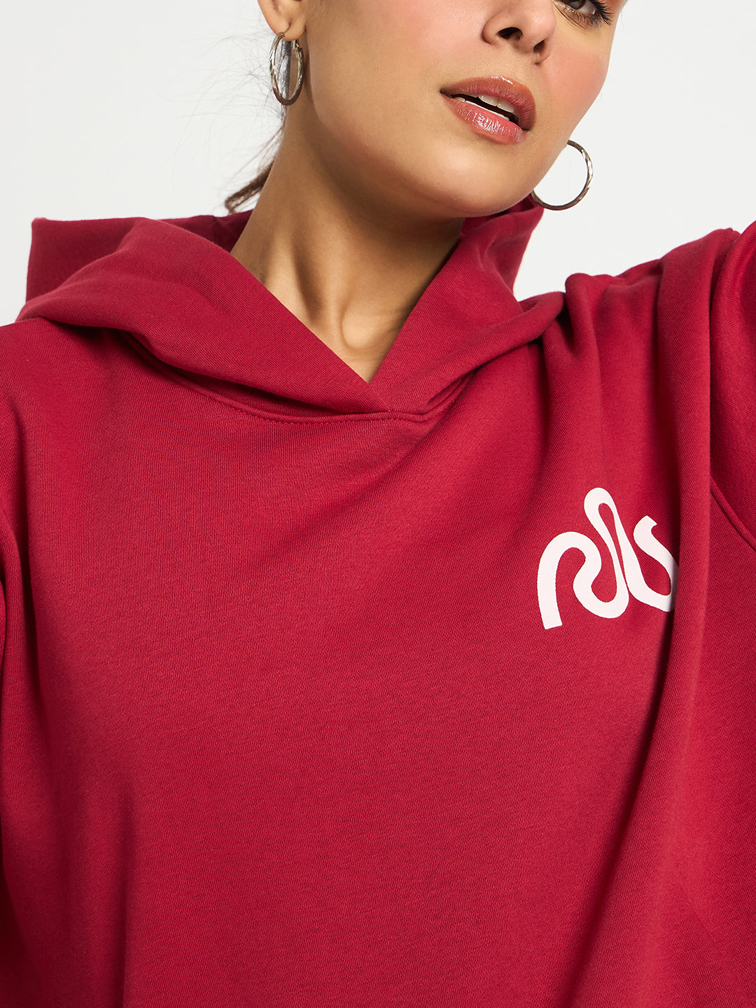 Red Oversize Fleece Graphic Hoodie