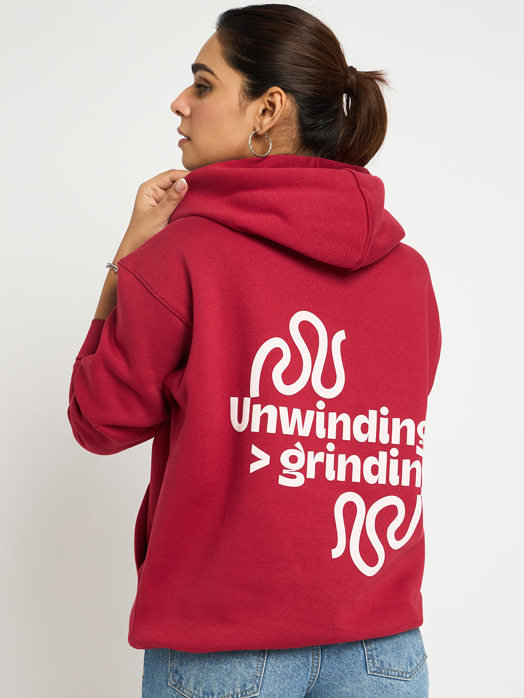 Red Oversize Fleece Graphic Hoodie