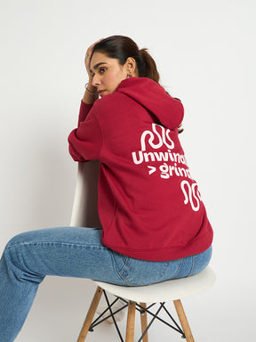 Red Oversize Fleece Graphic Hoodie