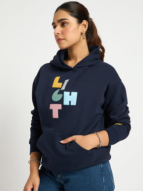 Navy Oversize Fleece Graphic Hoodie