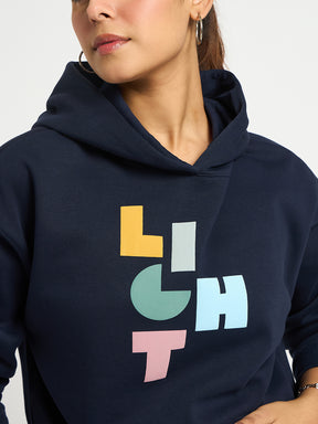 Navy Oversize Fleece Graphic Hoodie