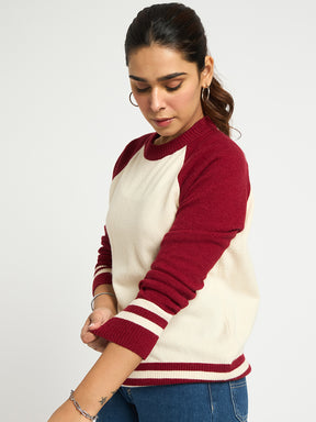 Ivory And Cranberry Colorblock Sweater