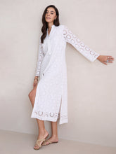 White Cotton Schiffli Shirt Maxi Dress