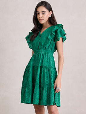 Green Ruffle Tiered Mini Dress