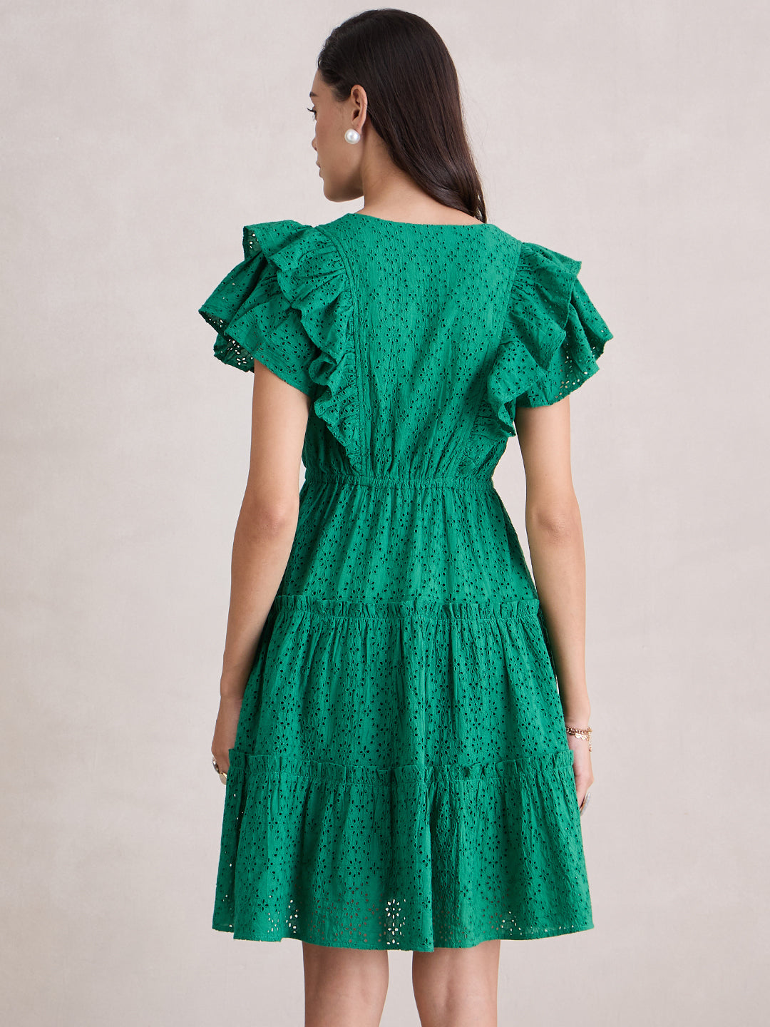 Green Ruffle Tiered Mini Dress