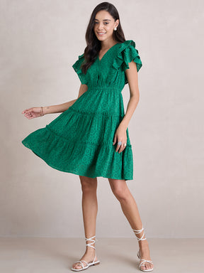 Green Ruffle Tiered Mini Dress