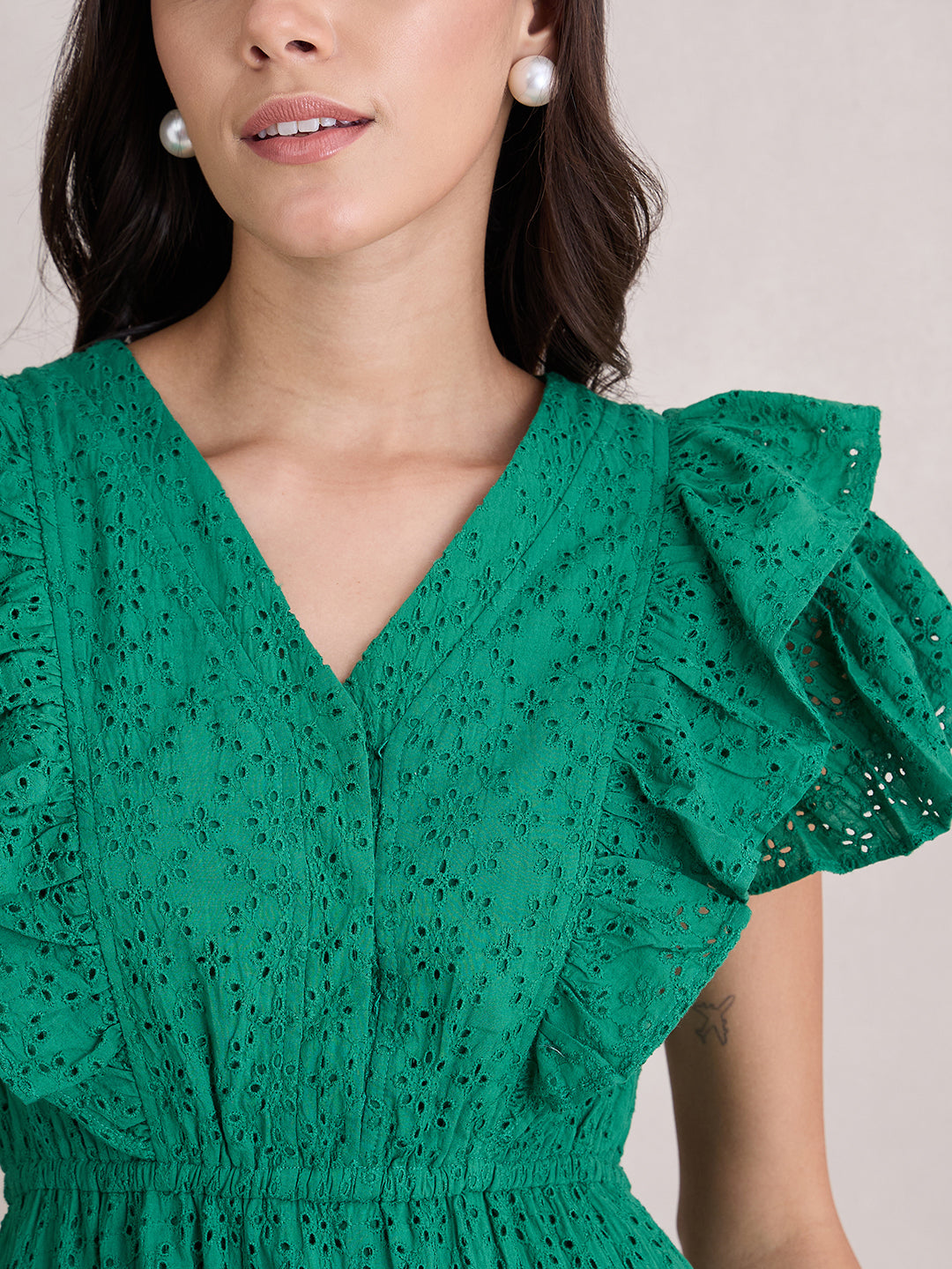Green Ruffle Tiered Mini Dress