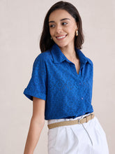 Cobalt Blue Cotton Schiffli Shirt