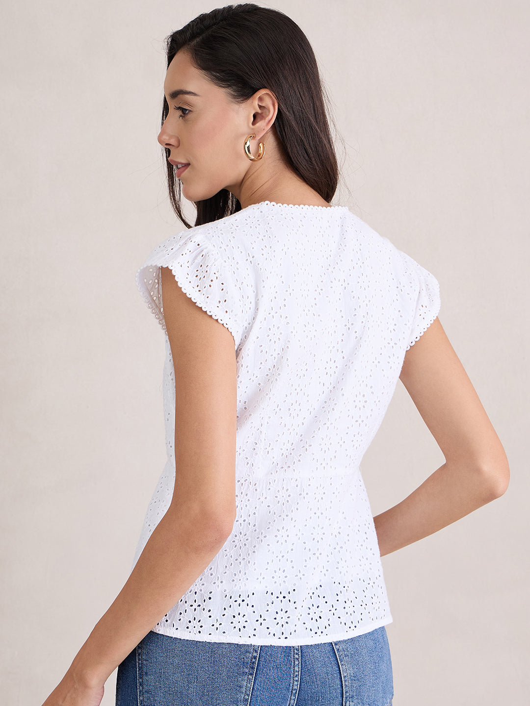 White Cotton Schiffli Wrap Top