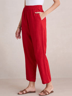 Red Linen Blend Pant