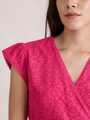 Pink Cotton Schiffli Wrap Top