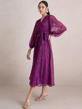 Wine Paisley Print Wrap Maxi Dress