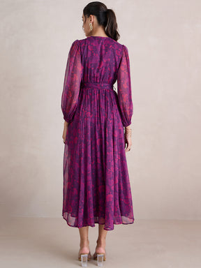 Wine Paisley Print Wrap Maxi Dress