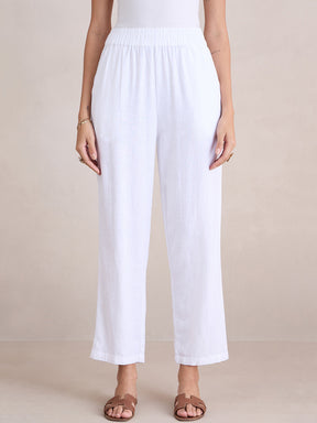 White Linen Blend Pant