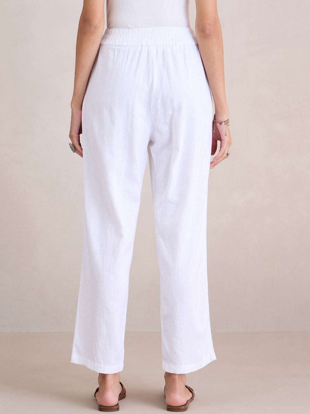 White Linen Blend Pant